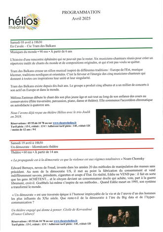 PROGRAMMATION THEATRE  HELIOS - AVRIL 2025