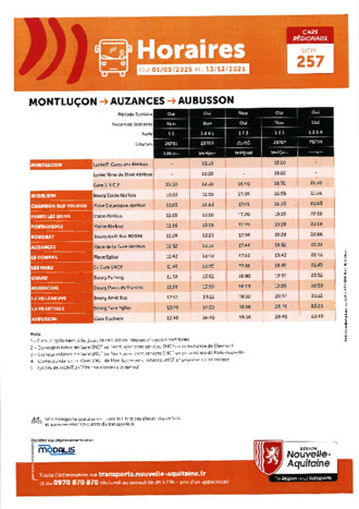 HORAIRES DES TRANSPORTS REGIONAUX LIGNE 257