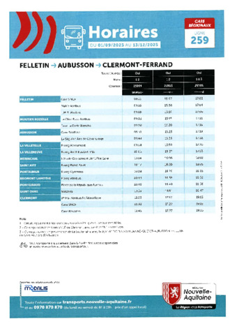HORAIRES DES TRANSPORTS REGIONAUX LIGNE 259