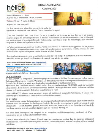 PROGRAMMATION OCTOBRE 2025 THEATRE HELIOS
