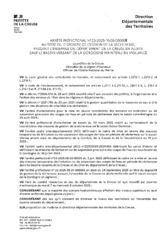 ARRETE SECHERESSE PASSAGE A ALERTE 