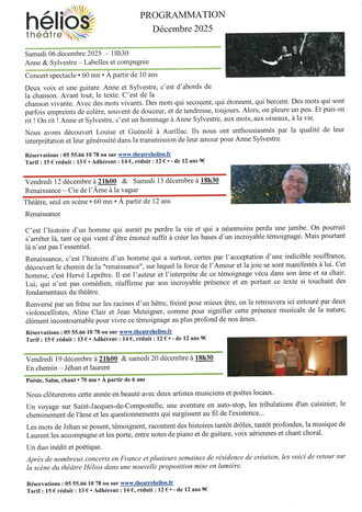 THEATRE HELIOS PROGRAMMATION DECEMBRE 2025