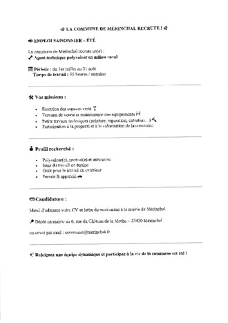 JOB ETE - LA COMMUNE RECRUTE