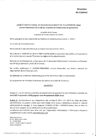 ARRETE PREFECTORAL INTERDITION TIRS FEUX D'ARTIFICE
