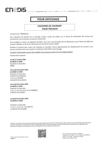 ENEDIS - COUPURES DE COURANT POUR TRAVAUX