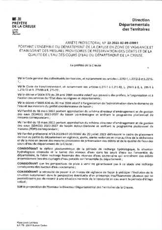 ARRETE PRESERVATION DES DEBITS ET LA QUALITE DE L'EAU