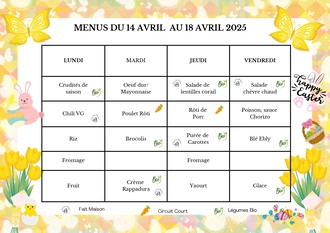 MENUS CANTINE DU 14 AU 18 AVRIL