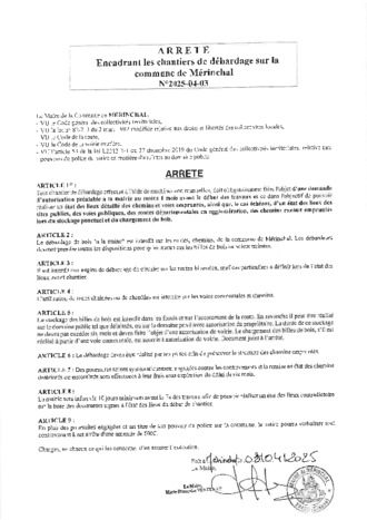 ARRETE ENCADRANT LES CHANTIERS DE DEBARDAGE