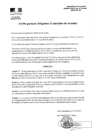 ARRETE PORTANT OBLIGATION D'ENTRETIEN DE TERRAINS
