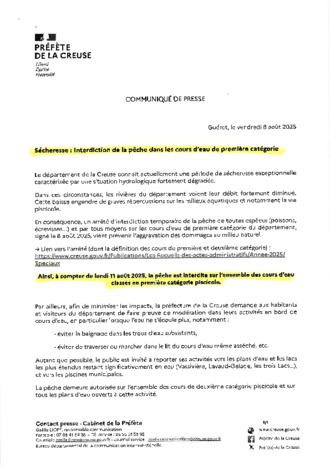 SECHERESSE : INTERDICTION DE PÊCHER