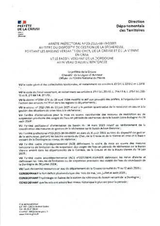 NOUVEL ARRETE GESTION DE LA SECHERESSE