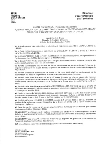  ARRETE PREFECTOIRAL levées des restrictions relatives à la sécheresse dans la Creuse