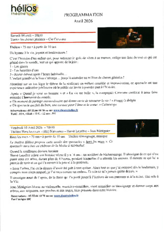 PROGRAMMATION AVRIL 2026 THEATRE HELIOS