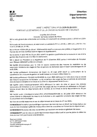 ARRETE SECHERESSE VIGILANCE JUSQU'AU 30 OCTOBRE 2026