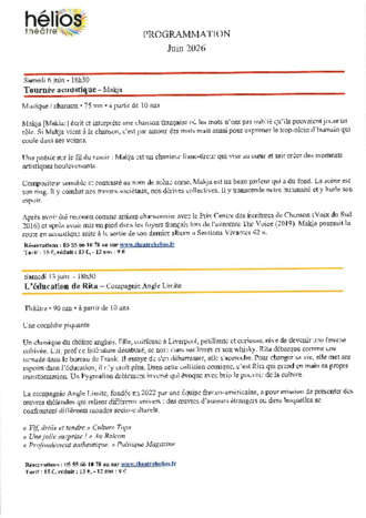 PROGRAMMATION JUIN 2026 THEATRE HELIOS