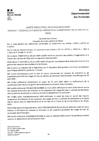 NOUVEL ARRETE PREFECTORAL SECHERESSE