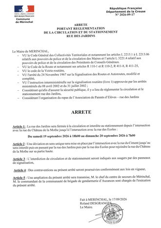 ARRETE CIRCULATION ET STATIONNEMENT RUE DES JARDINS