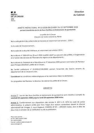 NOUVEL ARRETE PORTANT INTERDICTION TIRS FEUX D'ARTIFICE
