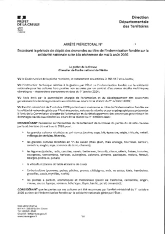 Indemnisation : Sécheresse de mai à août 2026
