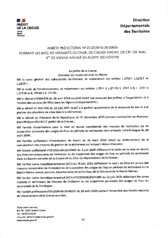 NOUVEL ARRETE PREFECTORAL ALERTE SECHERESSE